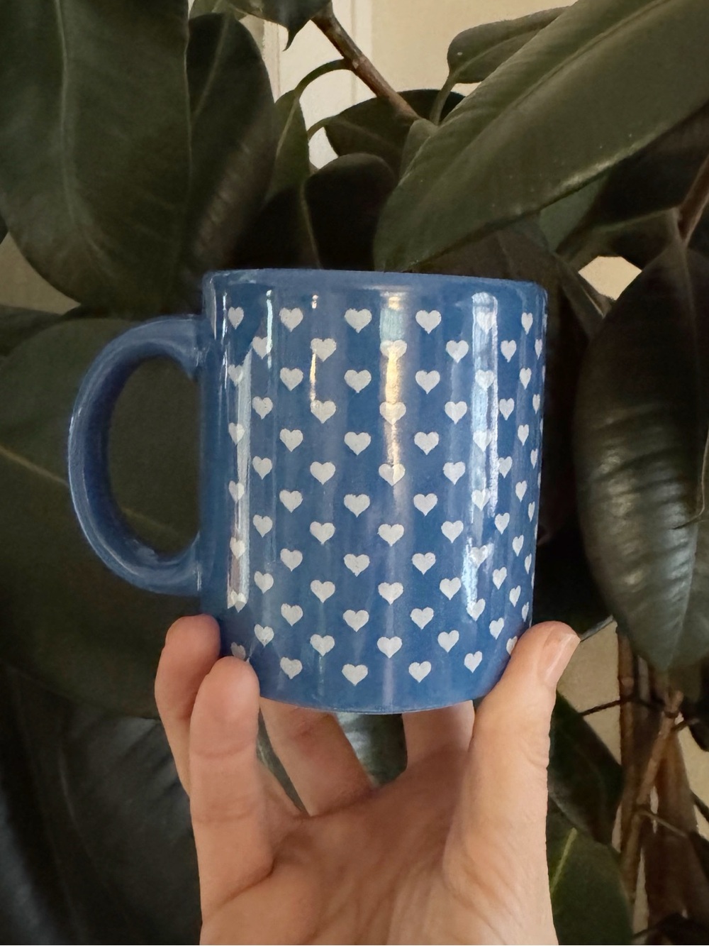 Vintage Waechtersbach West Germany Blue/White Tiny Hearts Glazed Stoneware Mug